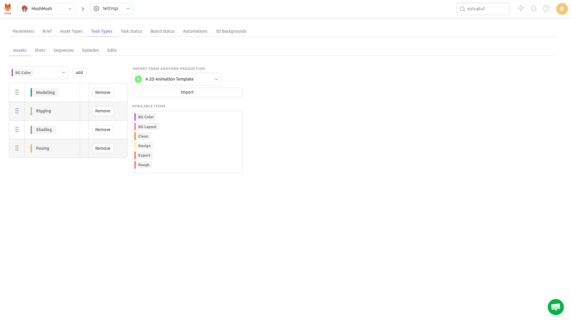 remove task type production
