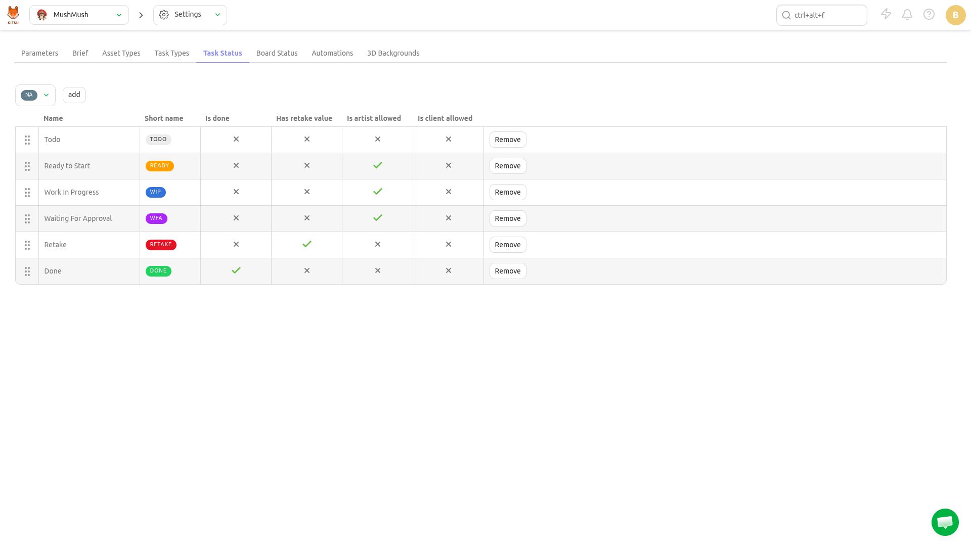 remove task status production